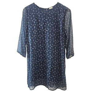 Hollister Navy Blue Floral Shift Midi Dress Size M Feminine Casual Church Work